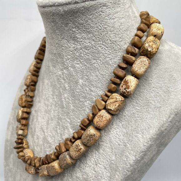 Stunning Picture Jasper Beaded Statement Necklace Ethnic Boho Unique Layered - Picture 3 of 8